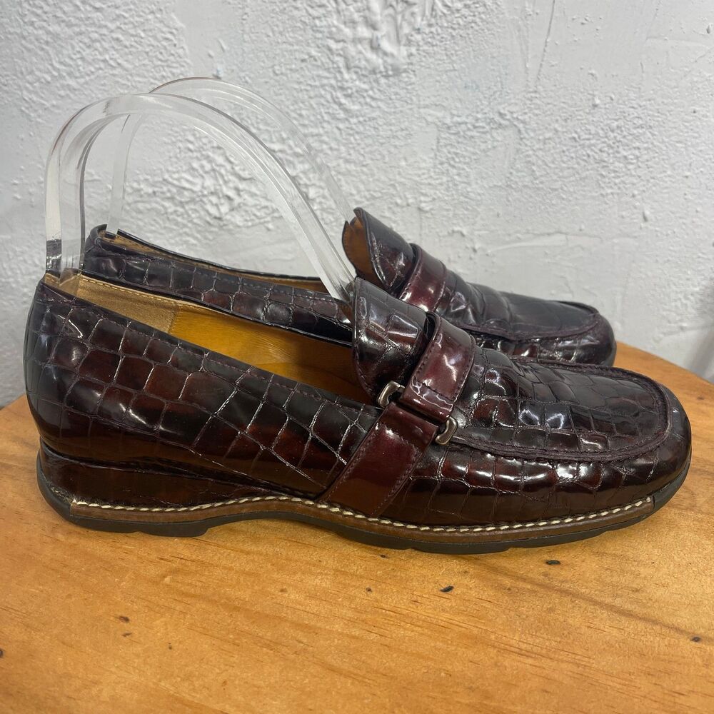 Helle Comfort Flats Womens 9.5 Loafer Slip On Brown Croc Classic Minimalist